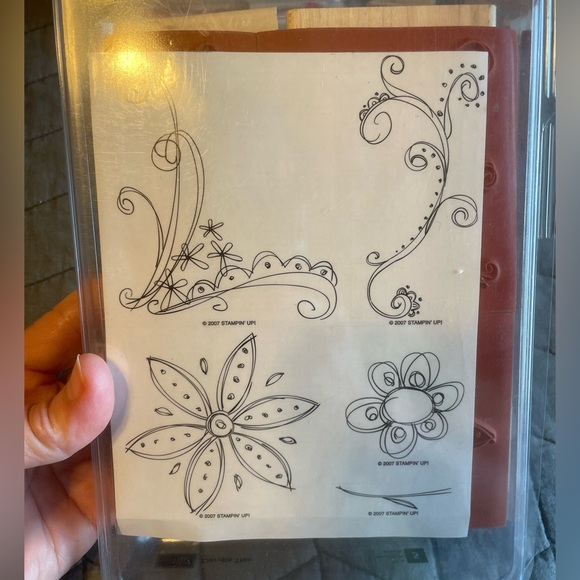 3/$15 NWOT Stampin' Up! "Doodle This" set of 5 rubber stamps floral arts  crafts - Picture 1 of 5